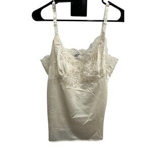 Vintage Shadowline Ivory Lace Trim Nylon Camisole Top Size 36 Y2K Babydoll
